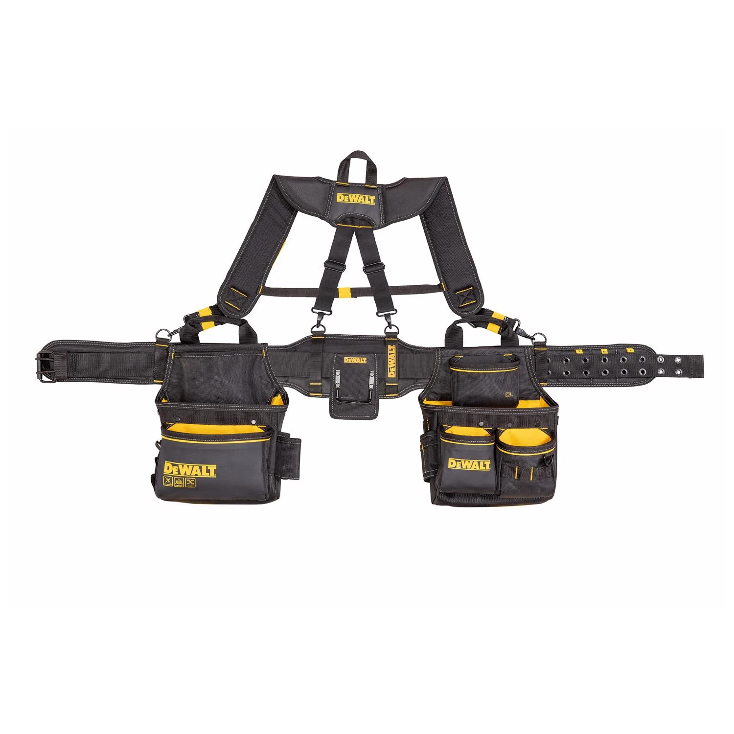 25 Pocket Ballistic Nylon Professional Tool Belt With Suspenders Black/yellow