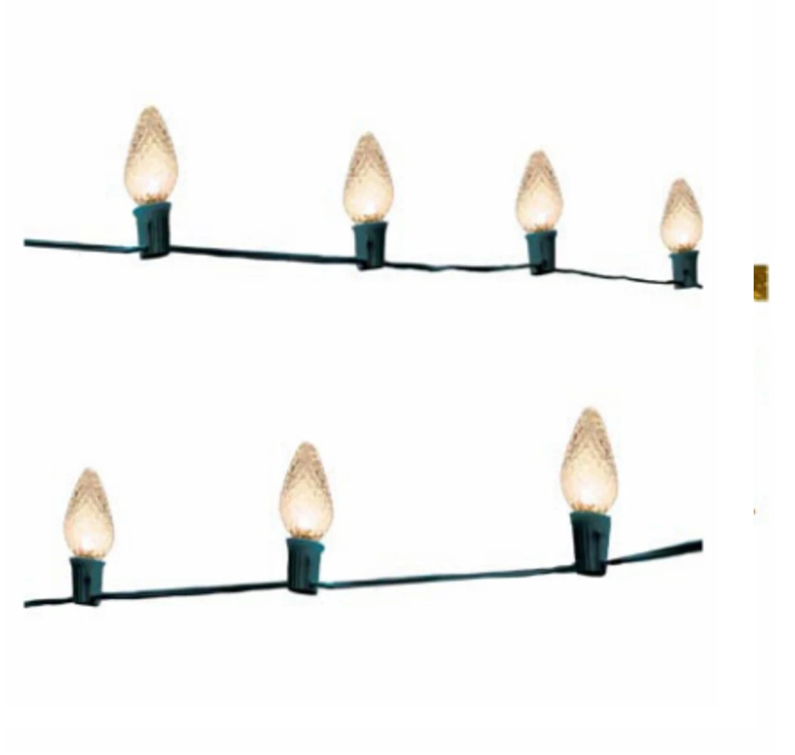Faceted Oversized Led C-bulb Light String, Cool White, Green Wire, 20 Count