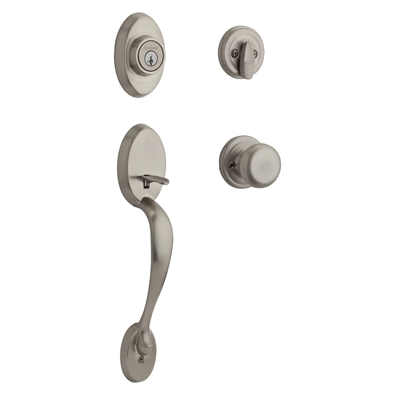 Chelsea Entry Door Handleset with Smartkey Single Cylinder Deadbolt in Satin Nickel Finish