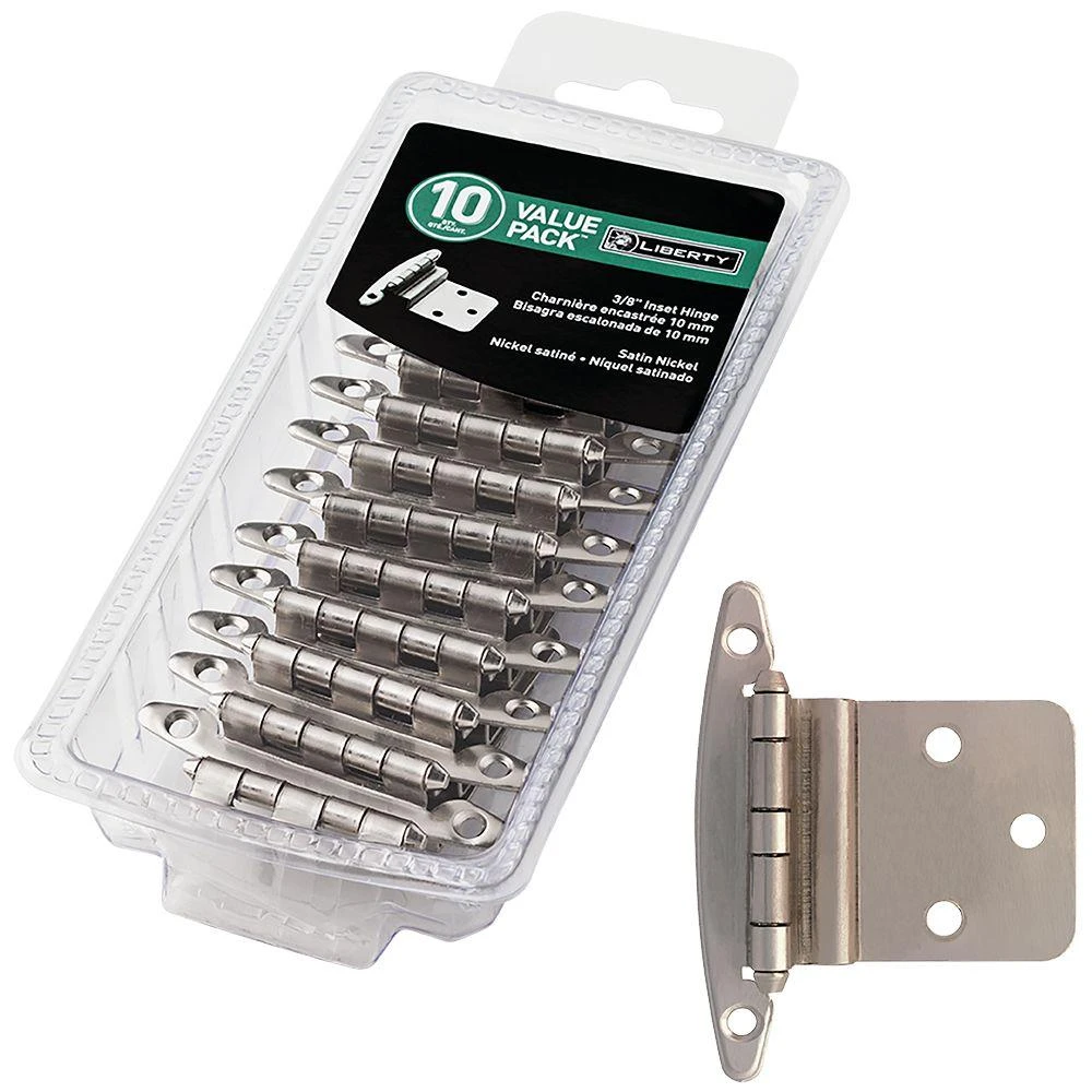 Inset Cabinet Hinges Without Spring, Satin Nickel, 3/8-In., 10-Pk.