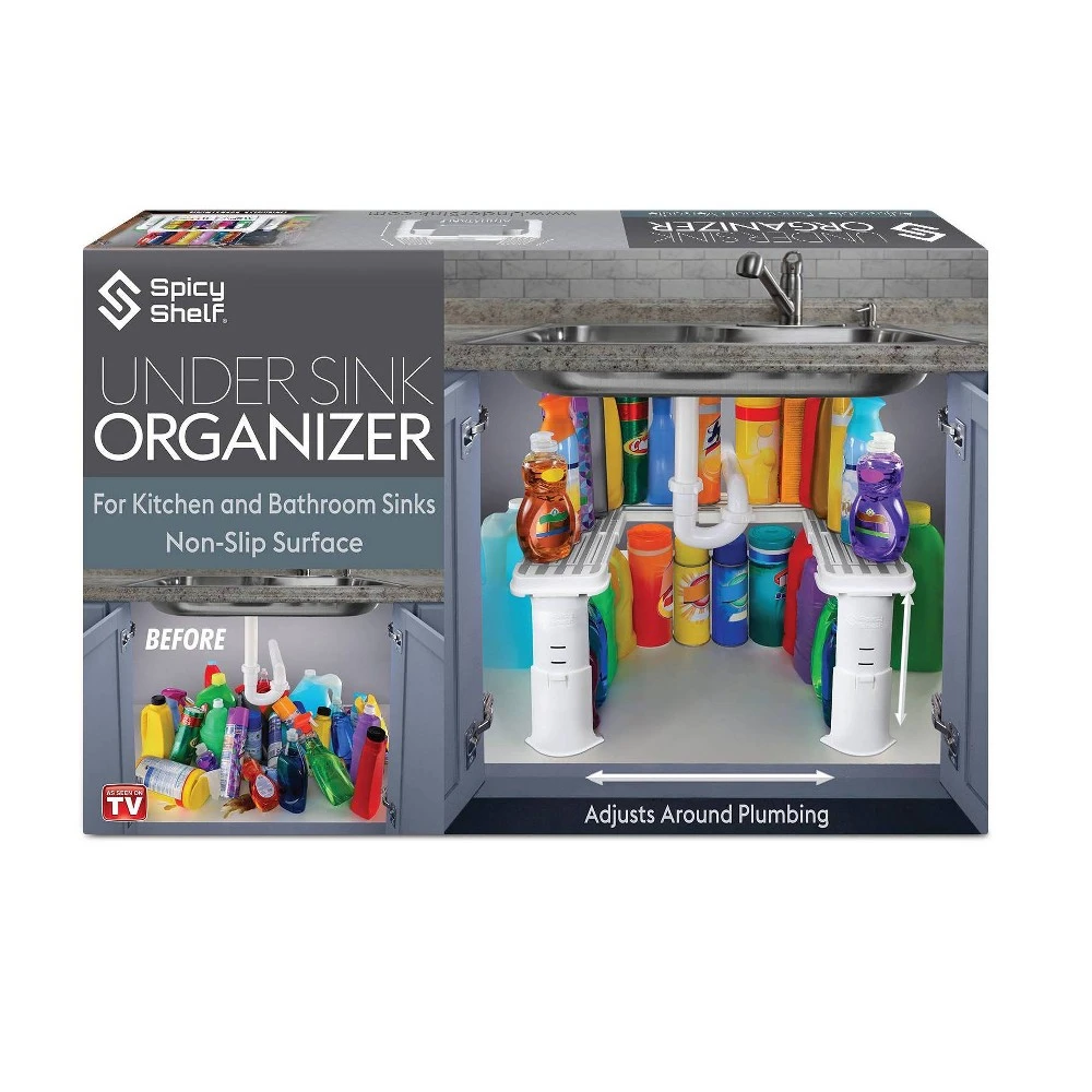 Adjustable Under Sink Kitchen and Bathroom Organizer Storage Rack