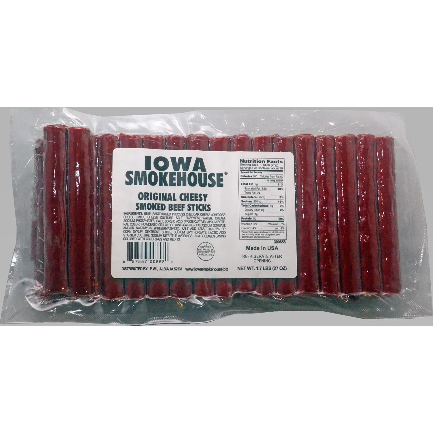 Smoked Beef Sticks, Cheesy Original, 27-oz.