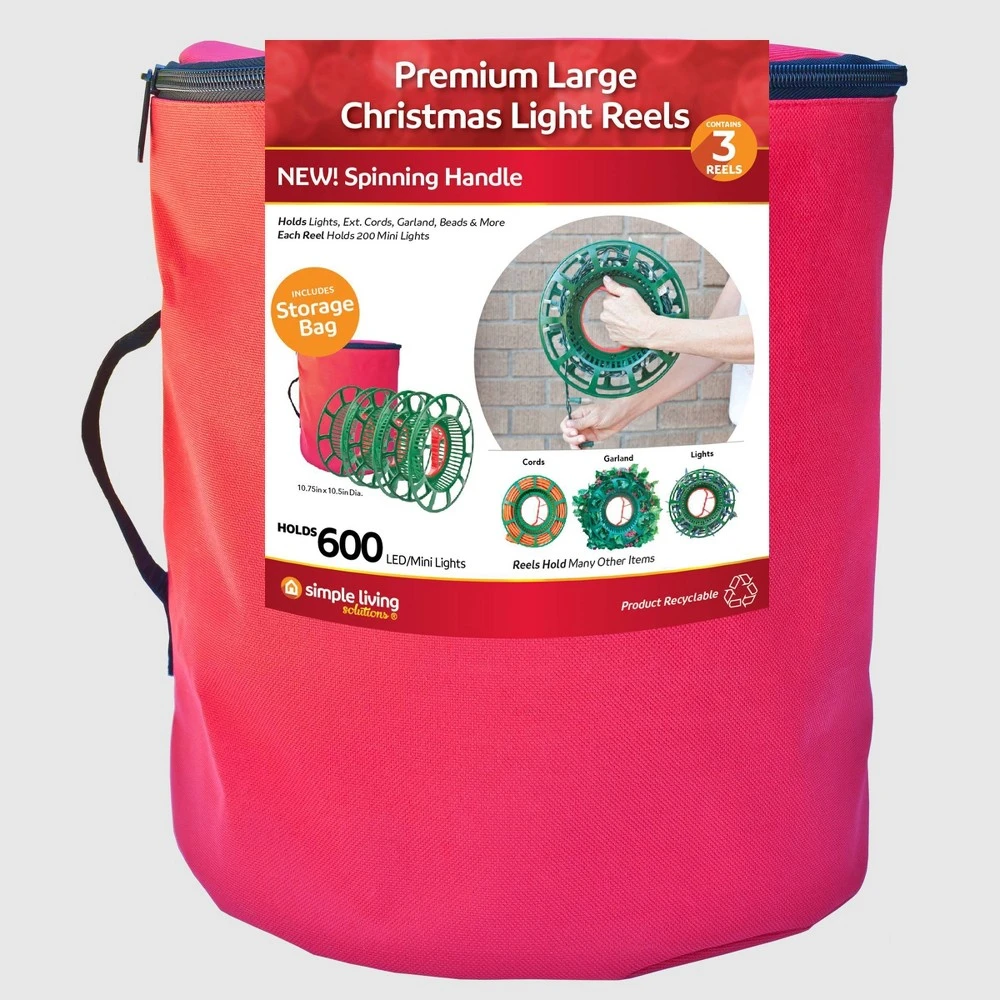 Christmas Light Storage Reels And Bag Set, Green Plastic, 3 Pieces