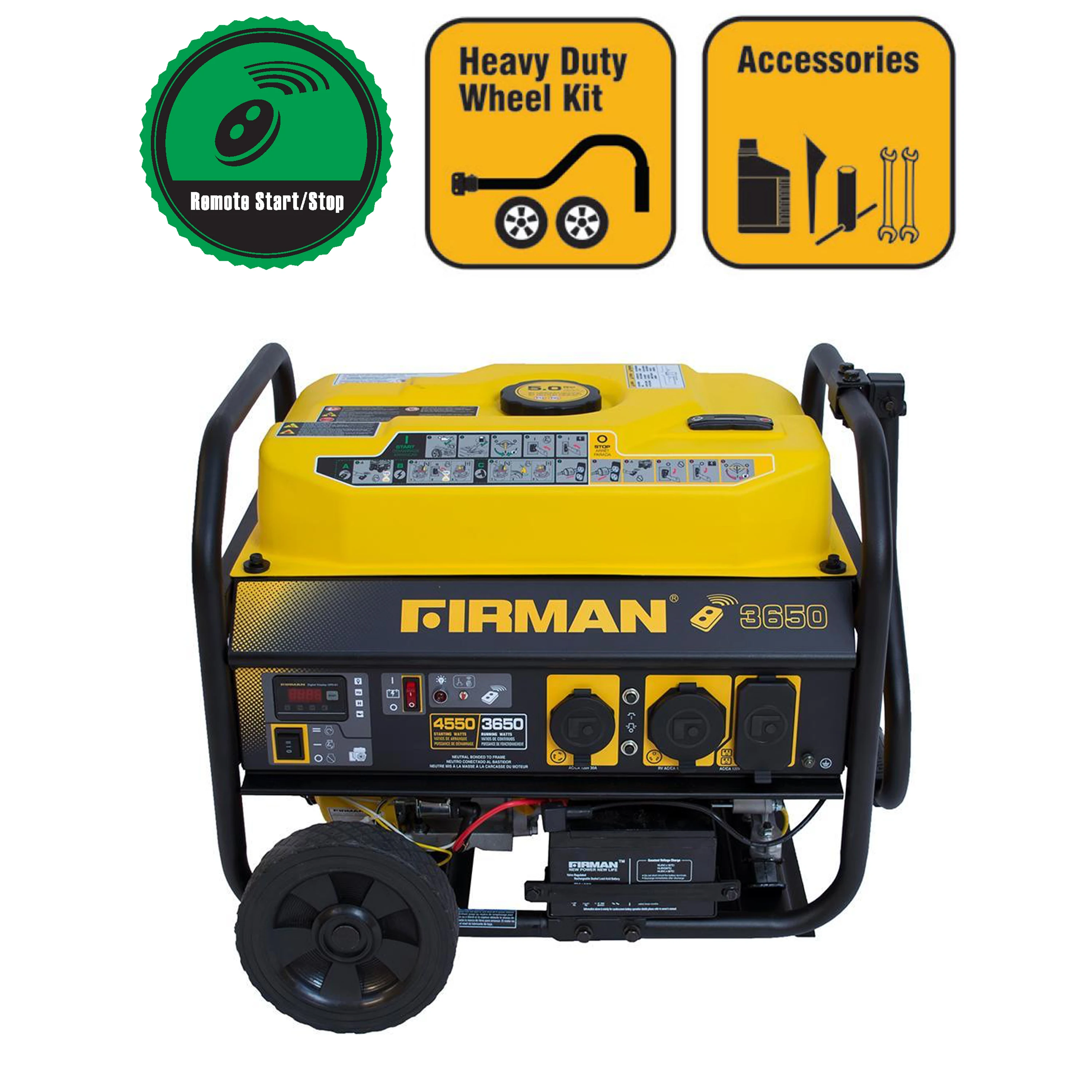 Portable Generator 3650 Running Watts 4550 Starting Watts Remote Start 14 Hour Run Time