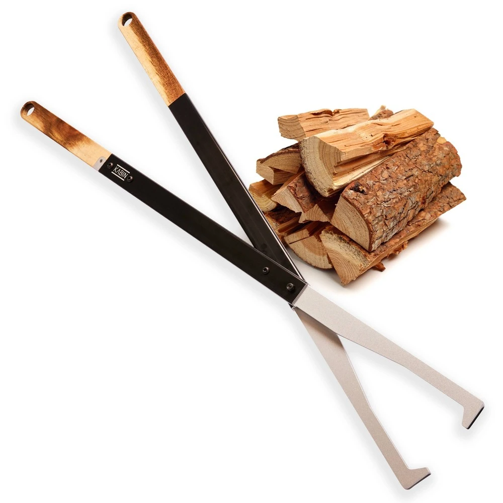 38 In. Black Aluminum Fireplace Tongs With Hardwood Handles