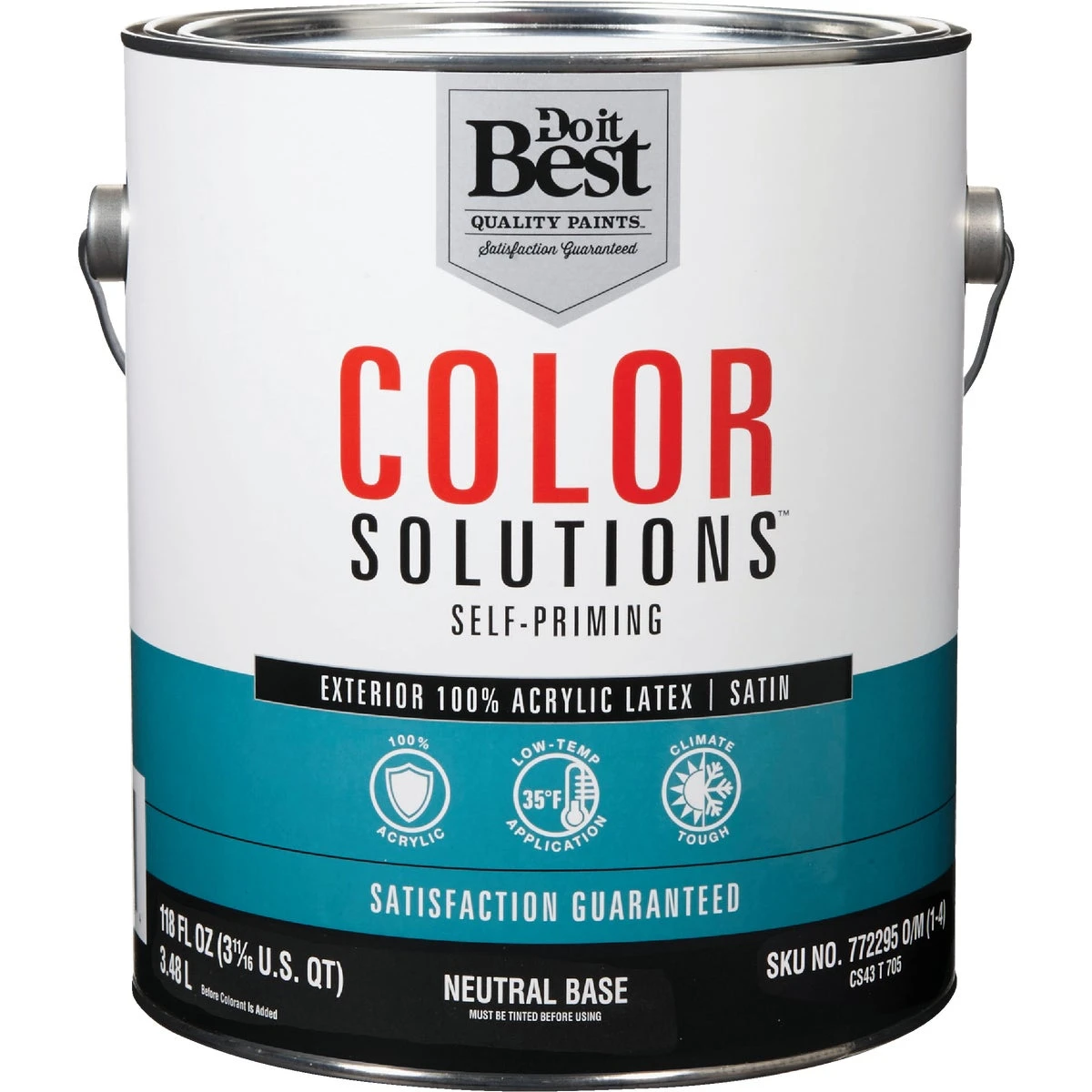 100% Acrylic Latex Satin Exterior House Paint, Neutral Base, 1 Gallon