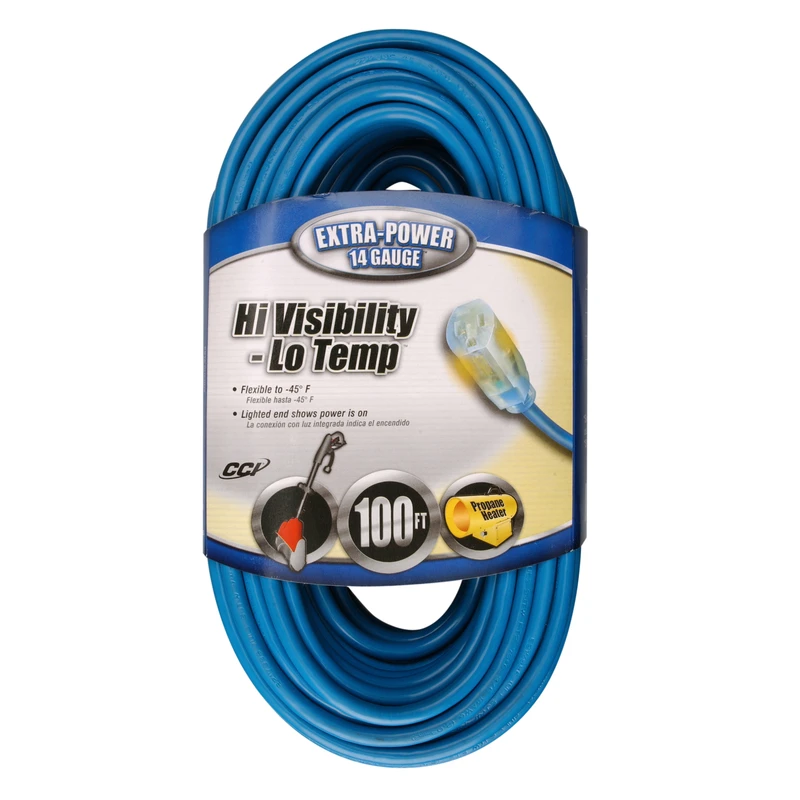 100 Ft. 14/3 Sjtw-a Blue Extension Cord With Power Indicator Light
