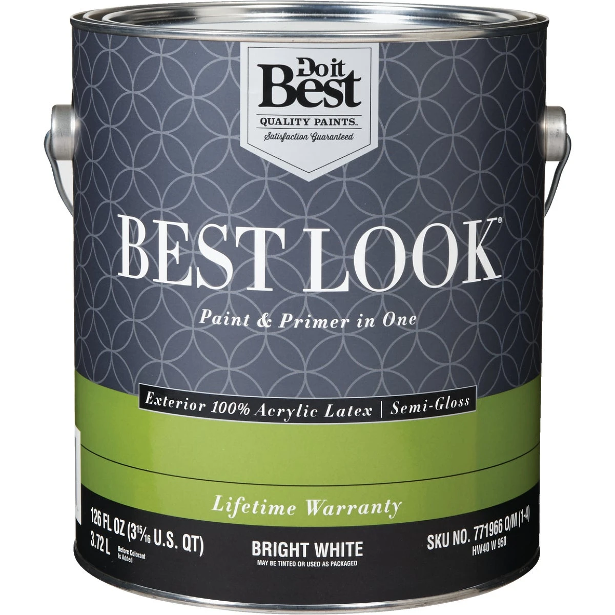 Best Look 100% Acrylic Latex Semi-gloss Exterior House Paint, Bright White, 1 Gallon