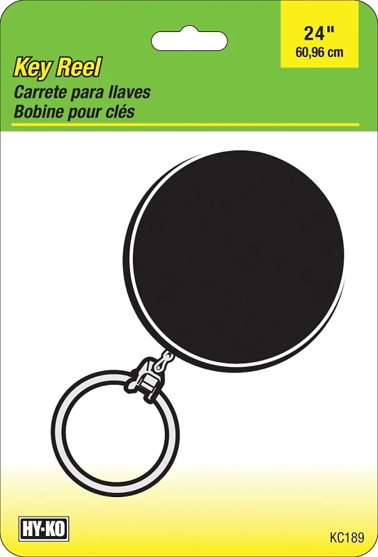 Retractable Key Reel Clip with Black Housing and 24-Inch Metal Chain