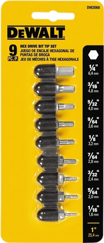 9-piece Hex Bit Tip Set - Superior Quality, Shock Resistant Steel