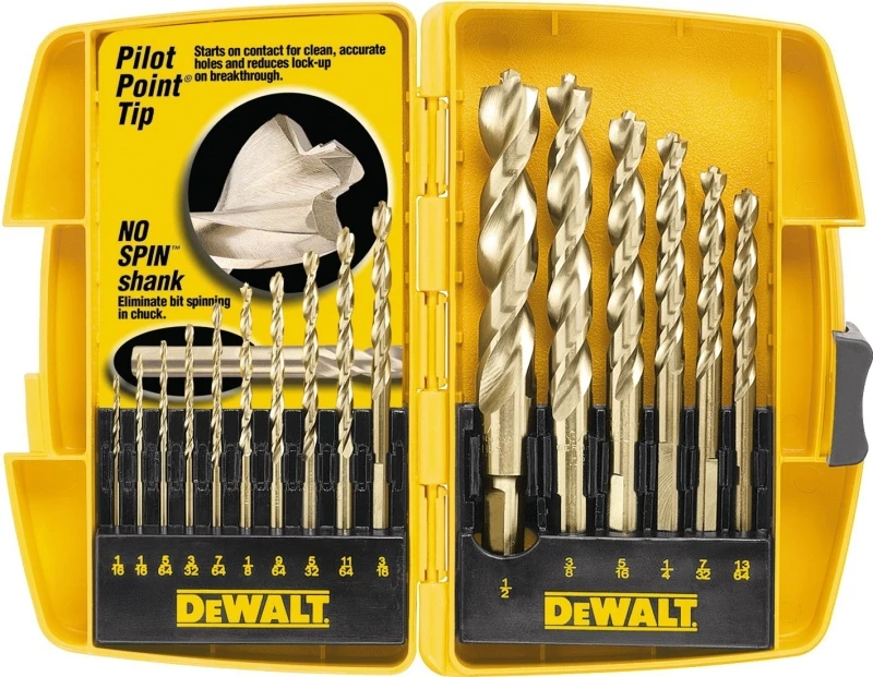 16-piece Titanium Pilot Point Drill Bit Set, Sizes 1/16 In. To 1/2 In.