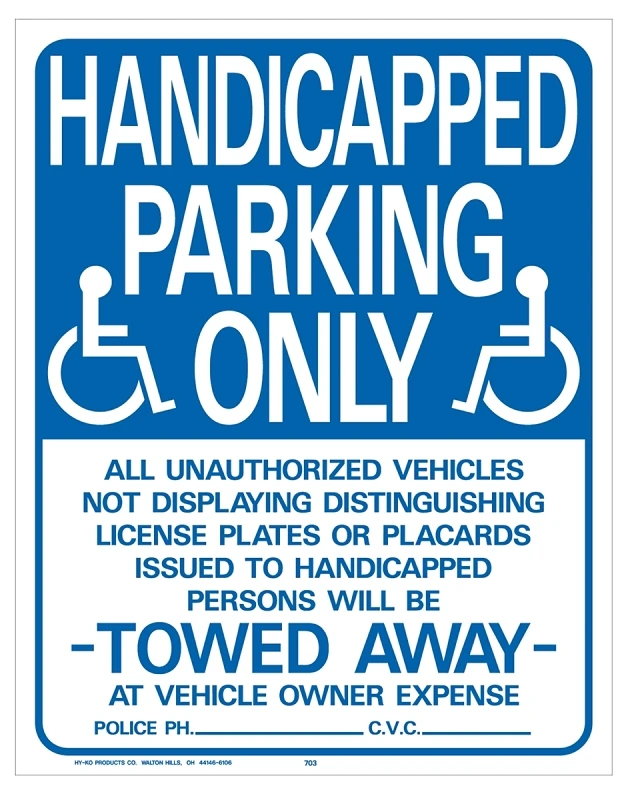 Handicapped Parking Only Sign, Blue & White Plastic, 19 X 15 Inches