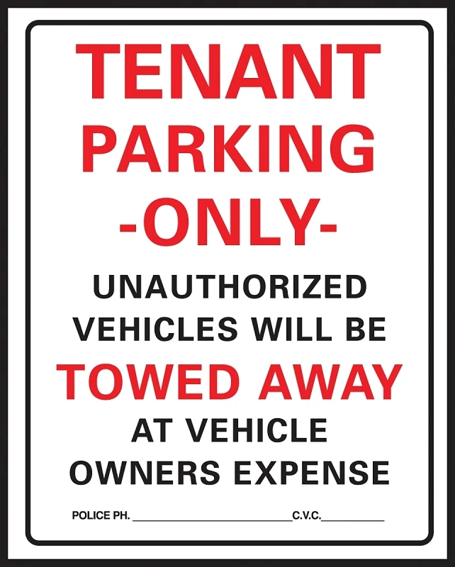 Commercial Grade Plastic Sign, Tenant Parking Only, 15" X 19"