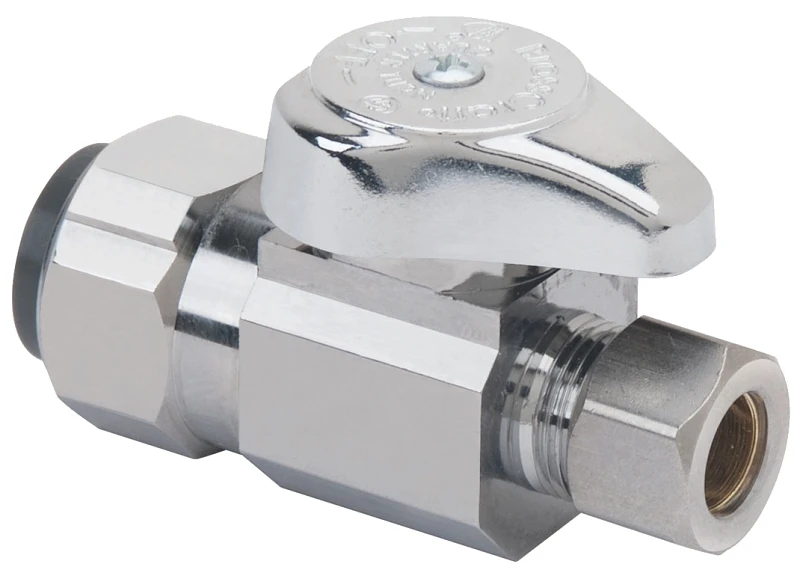 Straight Stop Valve, Half Inch Push Connect by Three Eighths Inch Compression
