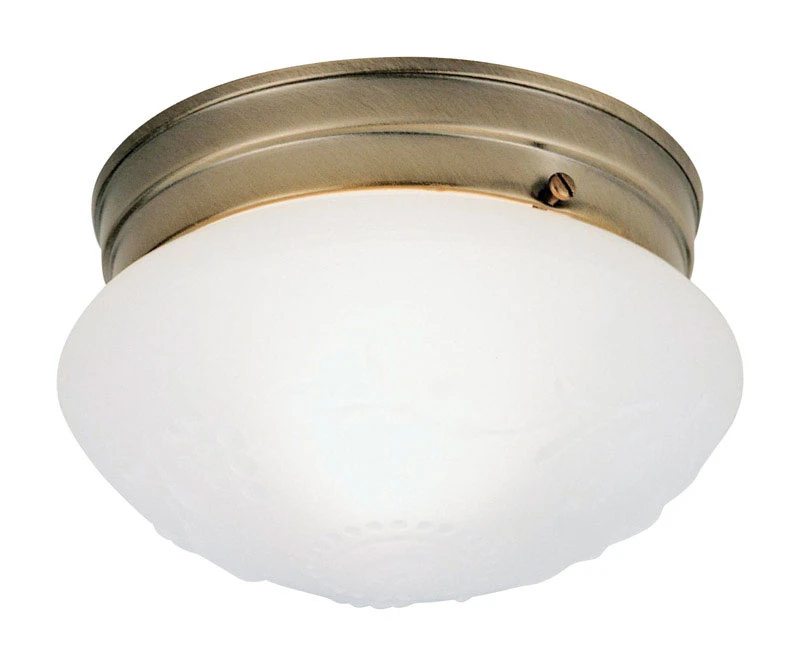 7-inch Antique Brass Flush Mount Ceiling Fixture With Satin White Glass