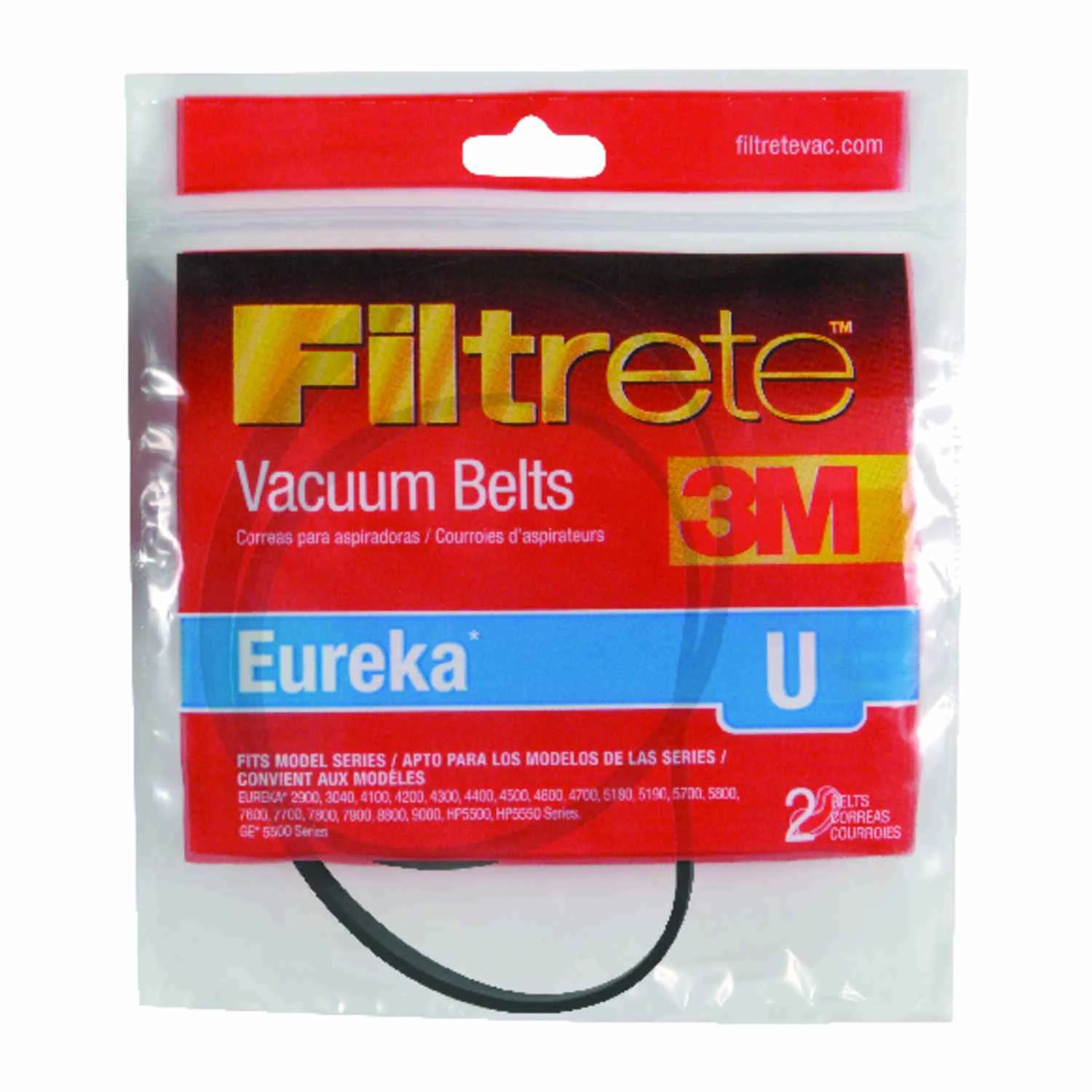 3M Filtrete Eureka Type U 2900, 3270, 4100-4700, 5180, and 5190 Vacuum Cleaner Belt (2-Pack)