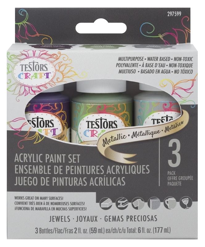 Acrylic Craft Paint Set, Metallic Jewel, 2-oz., 3-Pk.
