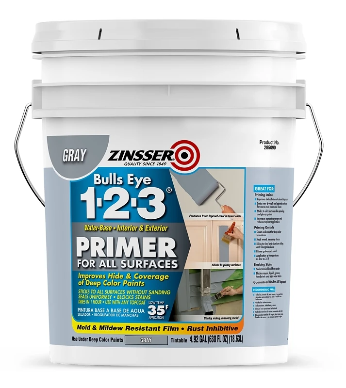 Bulls Eye 1-2-3 Gray Water-based Primer, 5 Gallons For All Applications