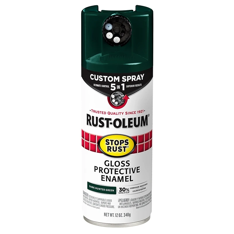 Stops Rust Custom Spray Paint 5-in-1 Rust Preventative Gloss Dark Hunter Green 12 Ounce