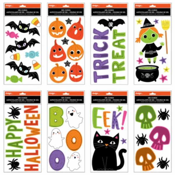 Halloween Gel Clings, Assorted Designs, 5 Inch by 12 Inch Sheets