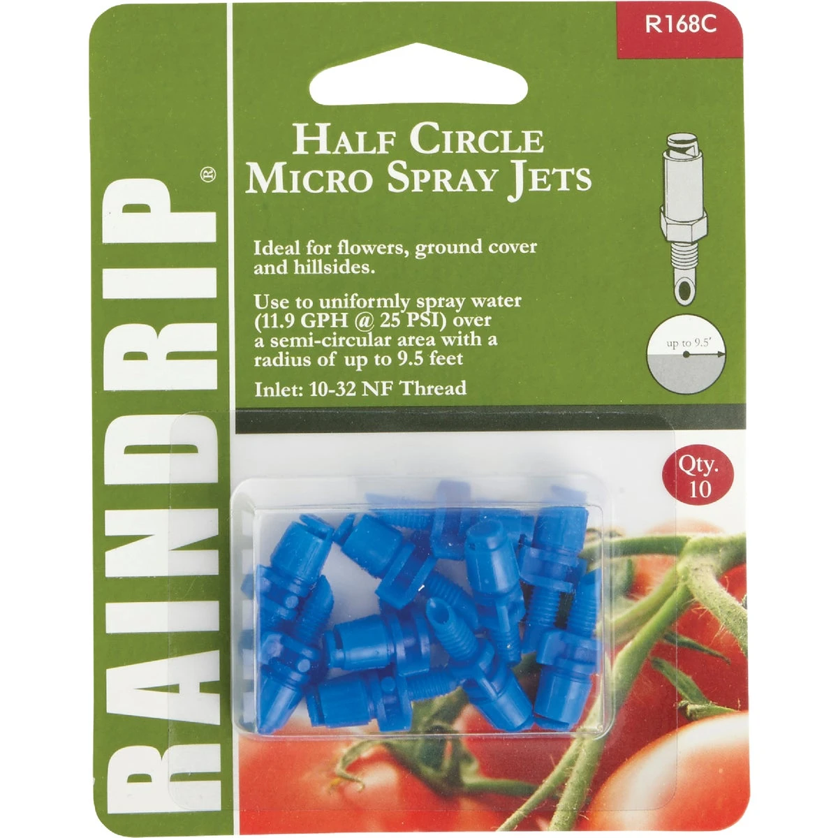 Micro Spray Jet, Half-Circle Pattern, Fan Spray, with 10-32 Threaded Inlet, 10-Pack