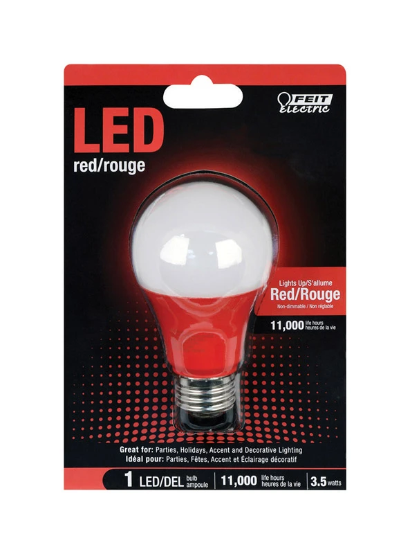 A19/r/10kled Red Led Light Bulb, 3.5 Watts, 450 Lumens