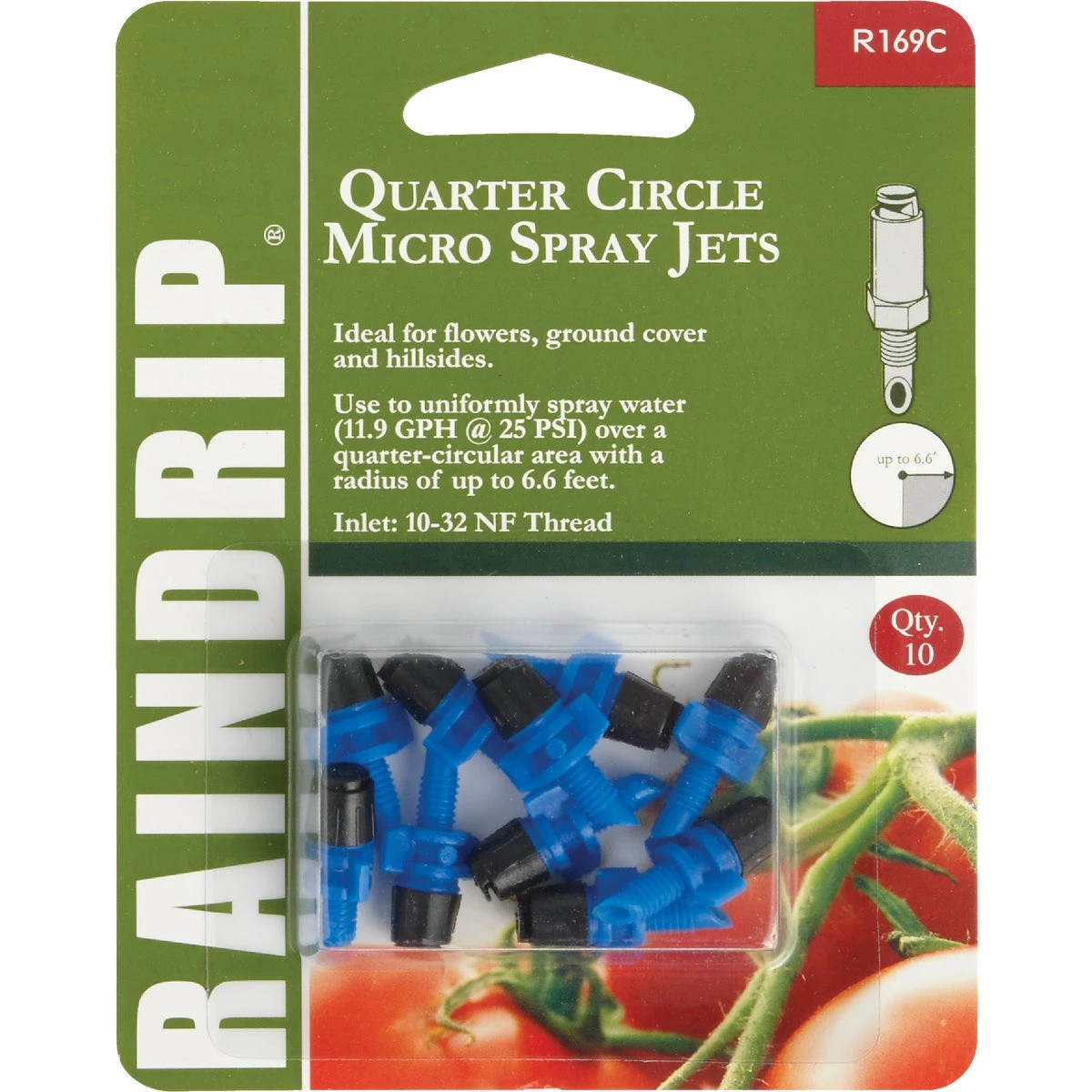 Micro Spray Jet, Quarter-Circle Pattern, Fan Spray, with 10-32 Threaded Inlet, 10-Pack