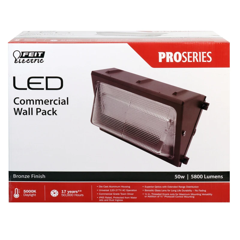 Proseries 50 Watt Led Wall Pack Light, 5800 Lumens, Bronze Finish