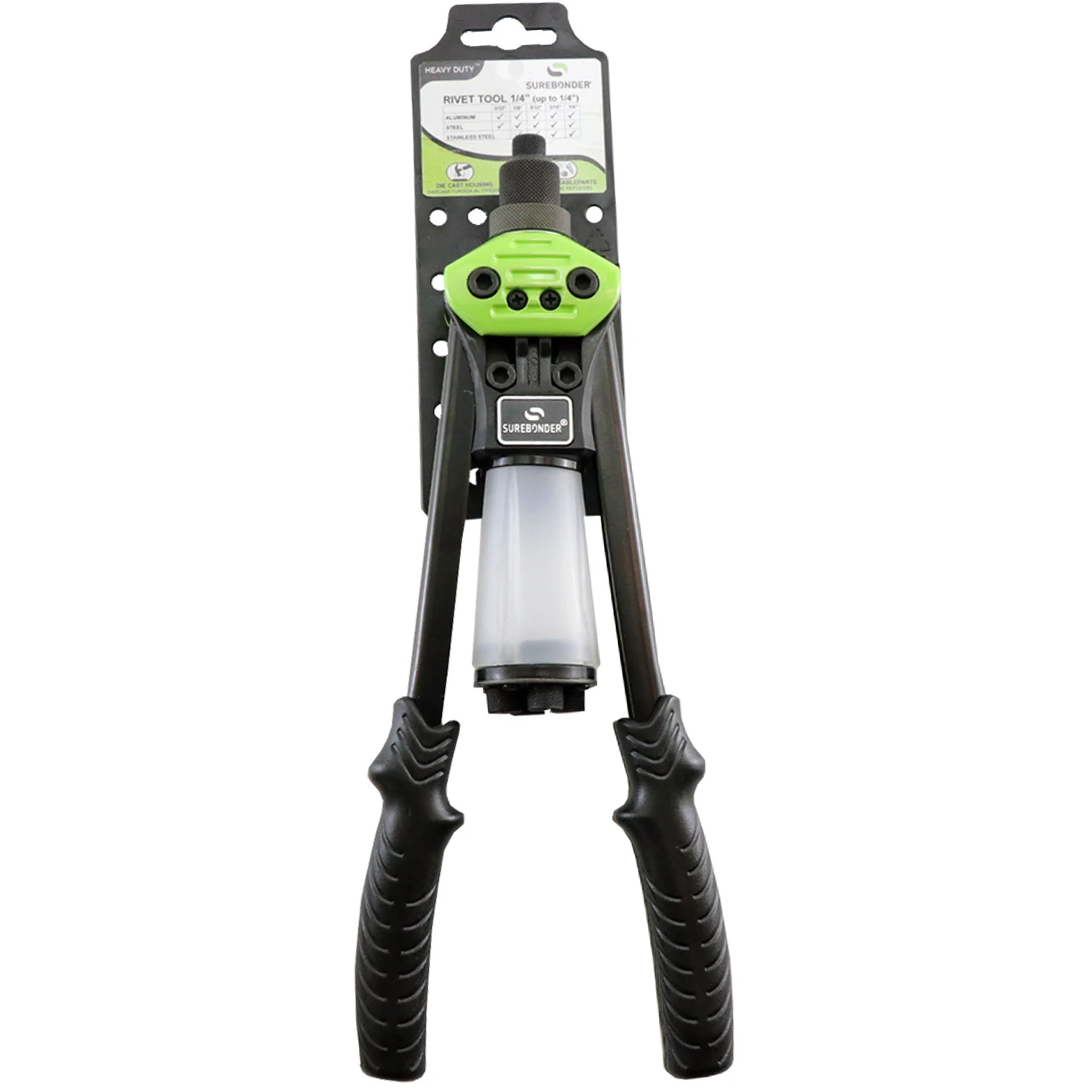 Heavy Duty Metal Rivet Tool Black/green 1/4-inch With 5 Nose Pieces