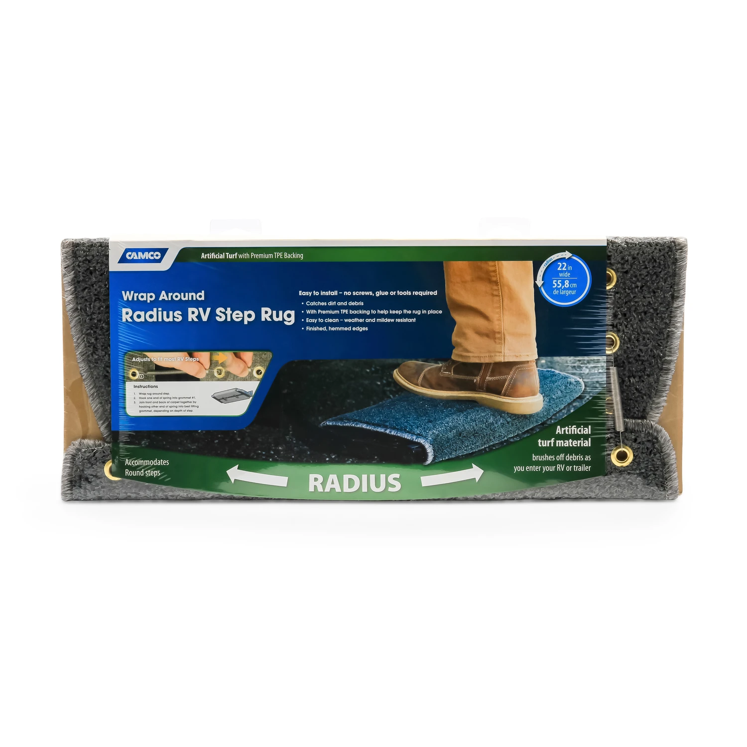 RV Radius Turf Step Rug, Gray, 22 In.