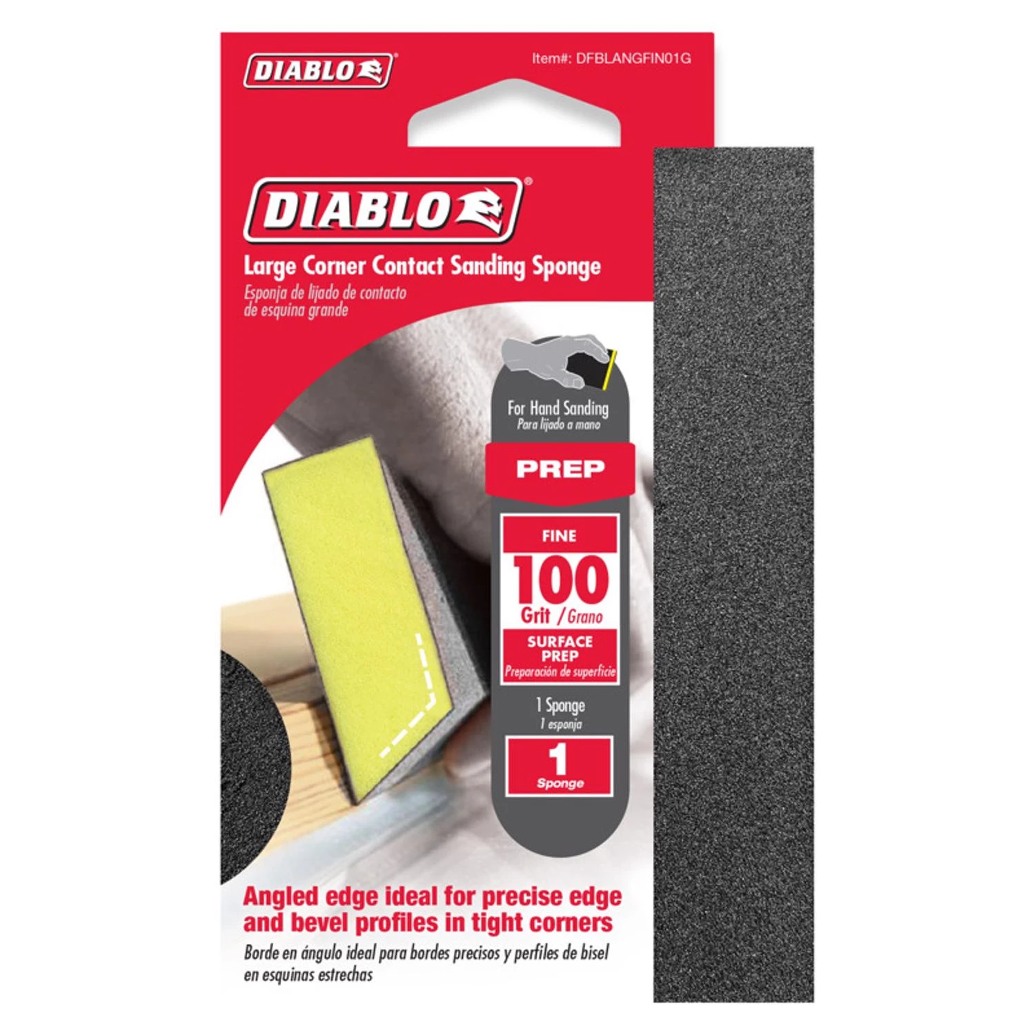 5 In. L X 3 In. W X 1 In. 100 Grit Fine Angled Sanding Sponge