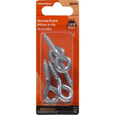 .225 X 1-15/16" Zinc-plated Small Eye Screw Eye 4-pack Hillman Hook And Eye 852416