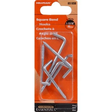 .135 X 1-13/16" Zinc-plated Square Bend Hook Hillman Hook And Eye 851858