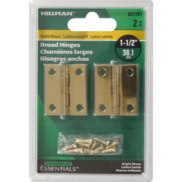 1-1/2" X 1-1/4" Solid Brass Broad Hinge, Bright Brass Finish, Model 851191