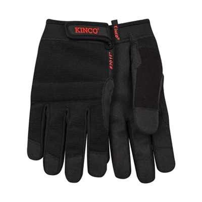 Pro Work Gloves, Large, Black, Synthetic Suede, Poly Spandex Fabric