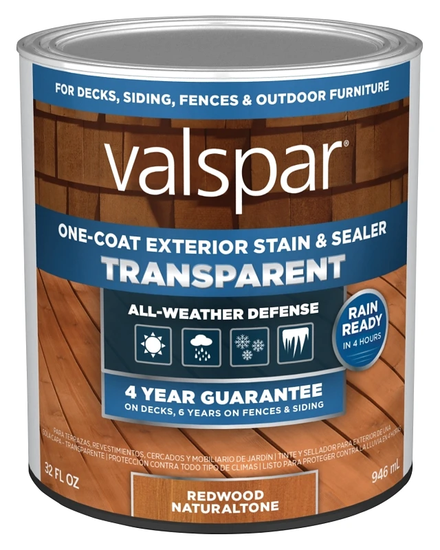 Transparent Deck Stain And Sealer, Redwood Natural Tone, 1 Quart