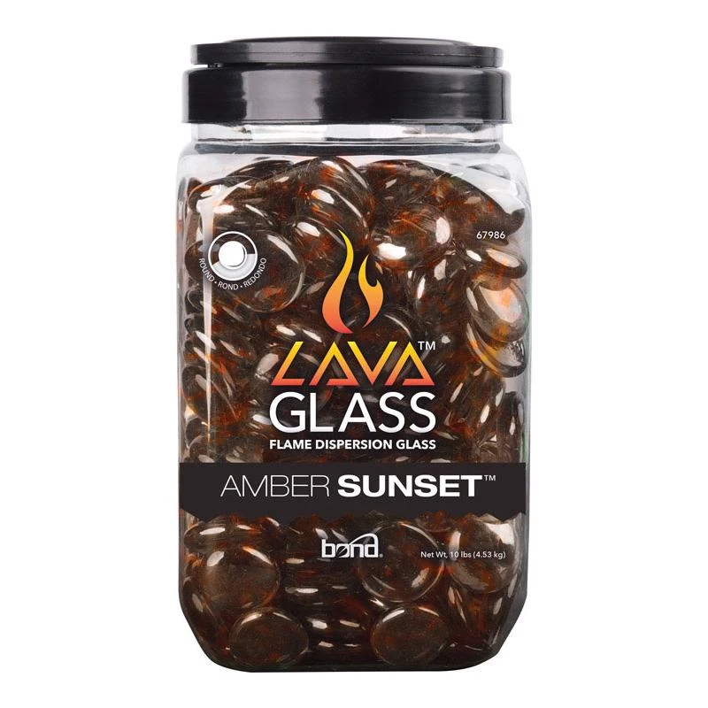 Bond Amber Sunset Gloss Fire Pit Lava Glass, 1.10 - 1.18-inches, 10 Pounds