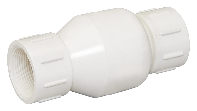 PVC Check Valve, Threaded, White, Schedule 40, 1-1/2 In.