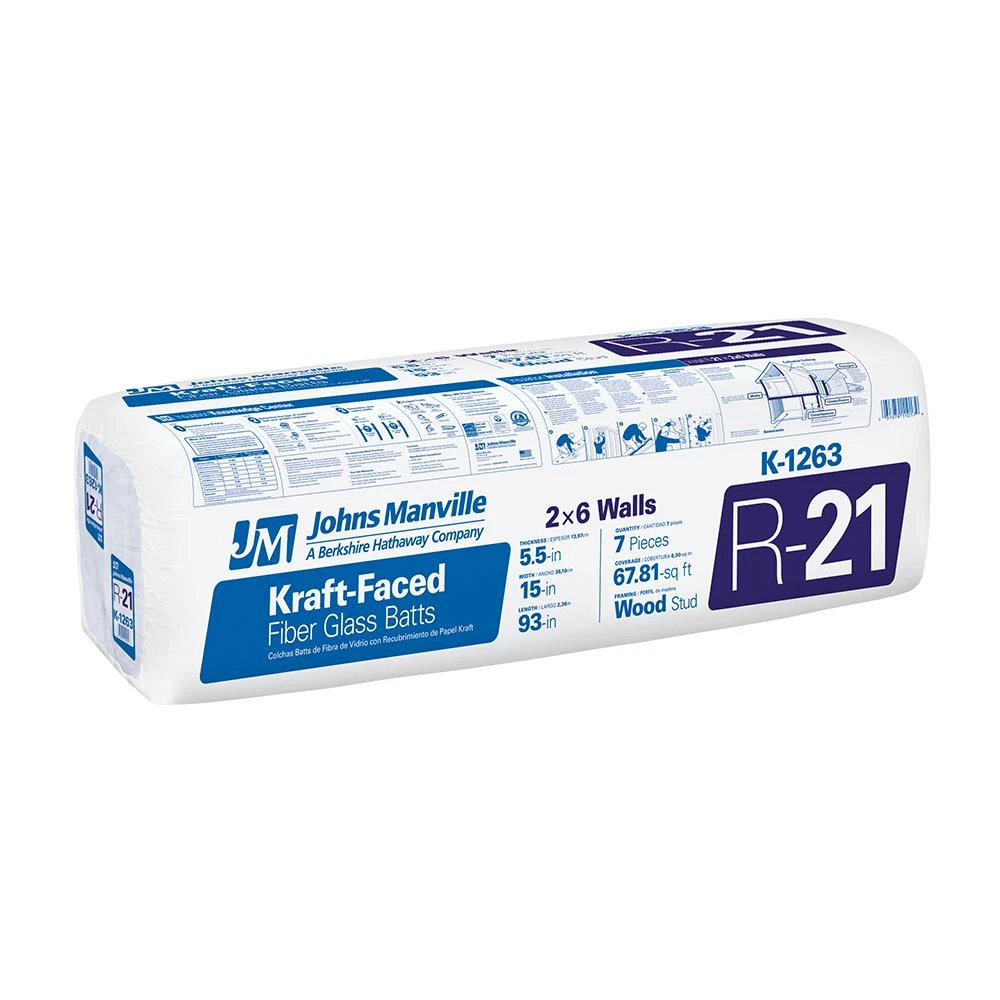 R21 Kraft Faced Batt Insulation, 67.8-Sq. Ft. Coverage, 15 x 93-In.