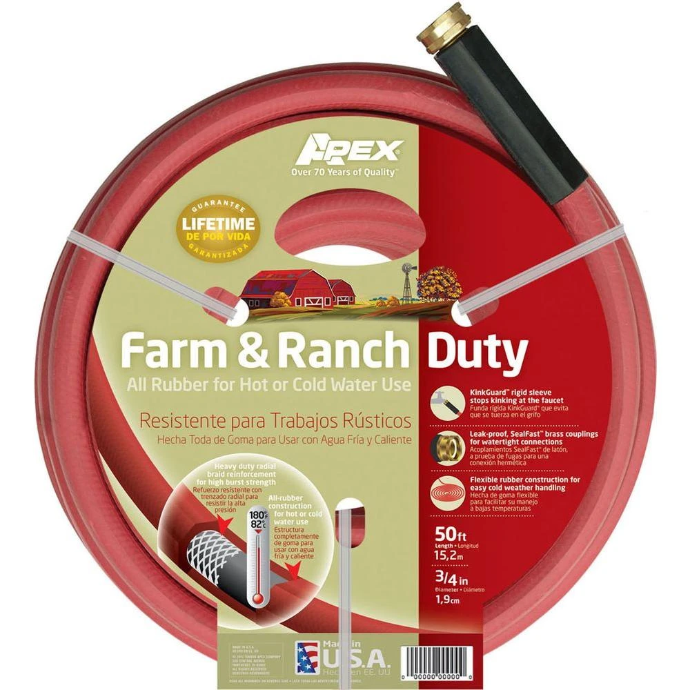 Red River Rubber Farm Hose, Three-Quarter Inch Diameter by Fifty Feet Length