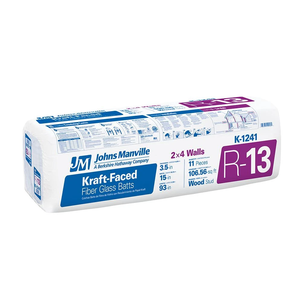 R13 Kraft Faced Batt Insulation, 106.5-Sq. Ft. Coverage, 15 x 93-In.