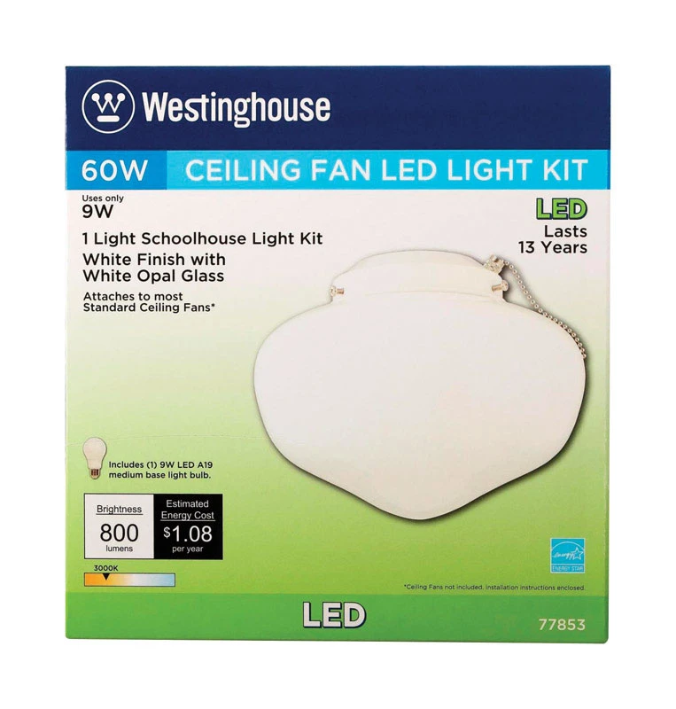 Semi-gloss White Schoolhouse Ceiling Fan Light Kit With Led Bulb