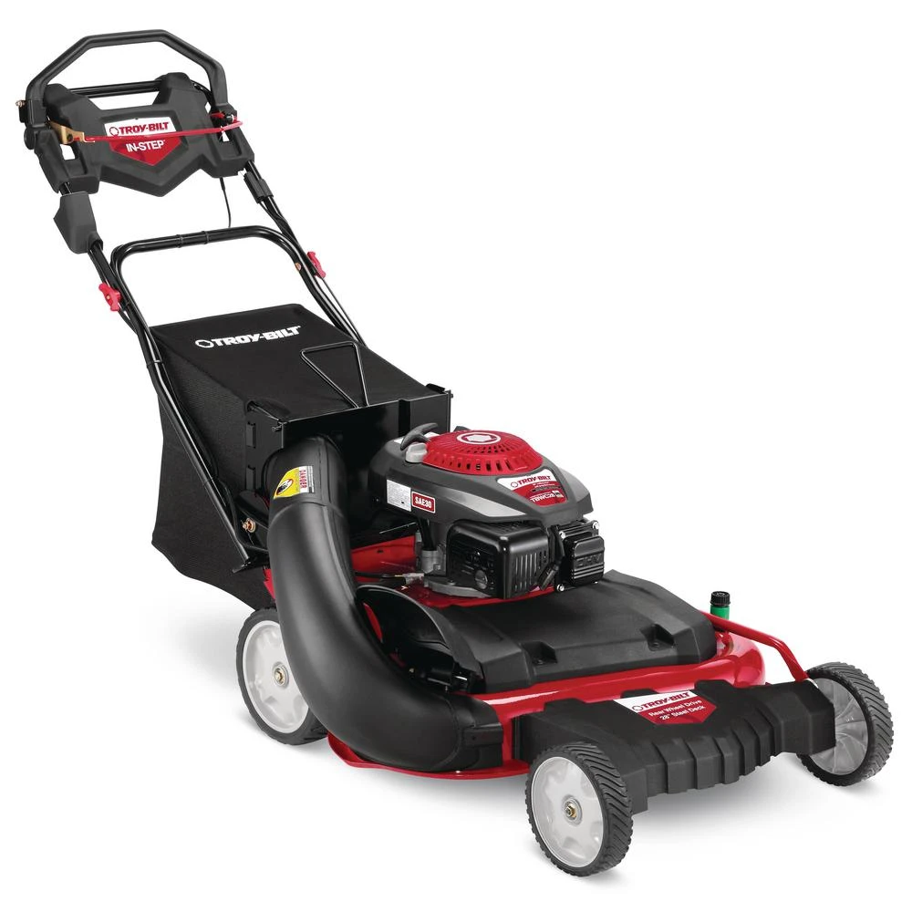 3-N-1 Self-Propelled Rear Wheel Drive Gas Lawn Mower with 195 Cubic Centimeter Engine and 28-Inch Wide Cutting Deck