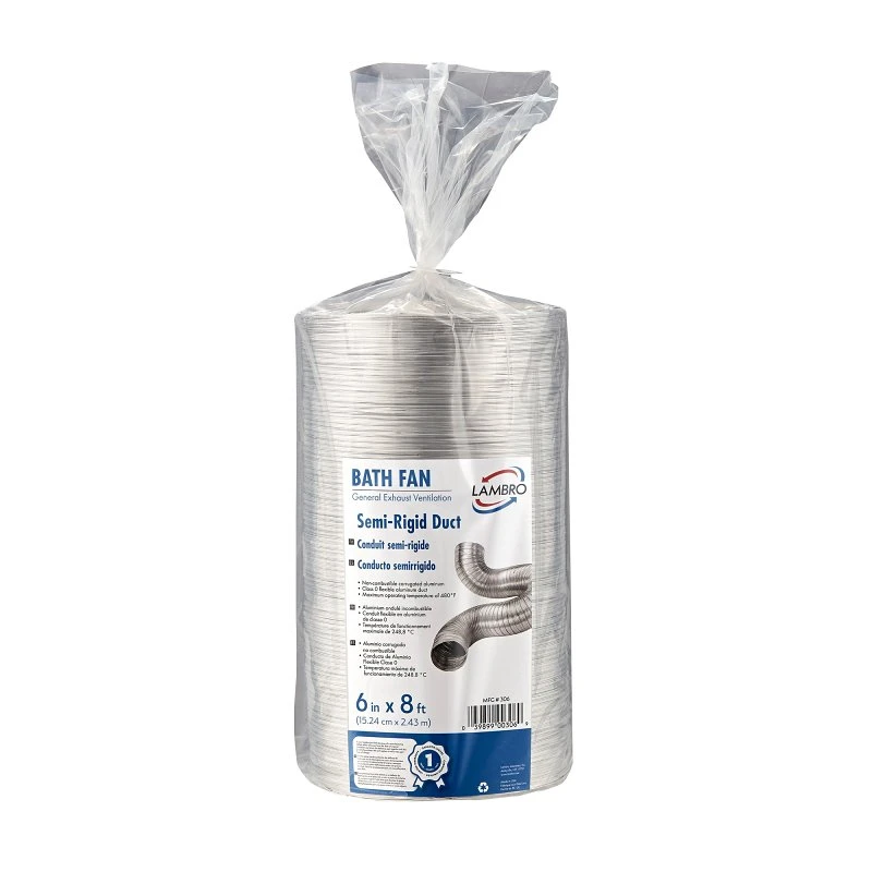 Aluminum Semi-rigid Duct, Flexible, 6 In. X 8 Ft. For Venting