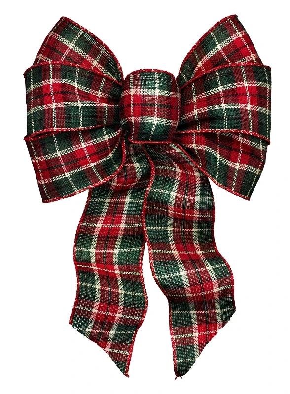 7-loop Assorted Plaid Fabric Christmas Bow 8.5 In. W X 14 In. L