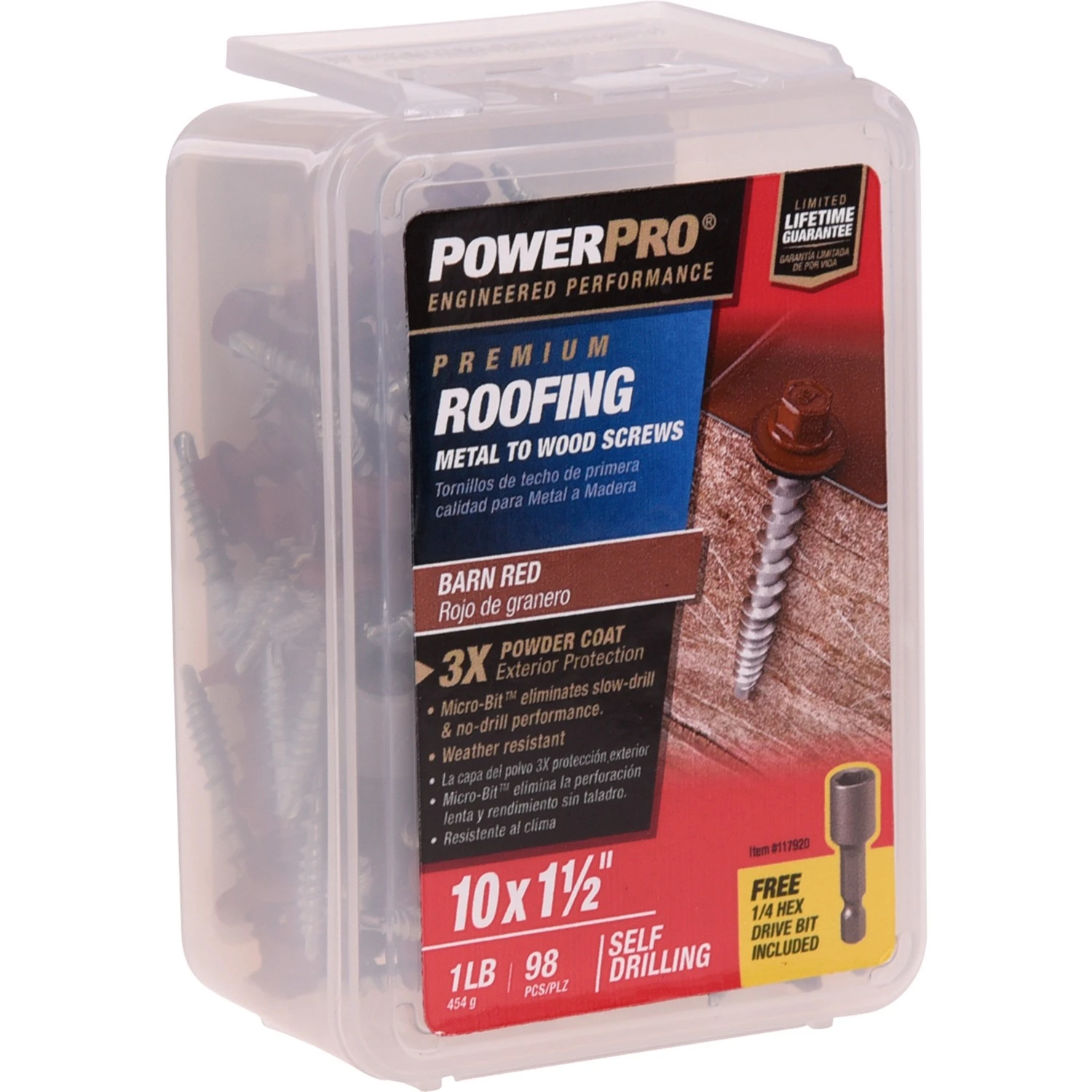 Powerpro Self Drilling Roofing Screws, Metal To Wood, Red, #10 x 1.5 In., 1 Lb.