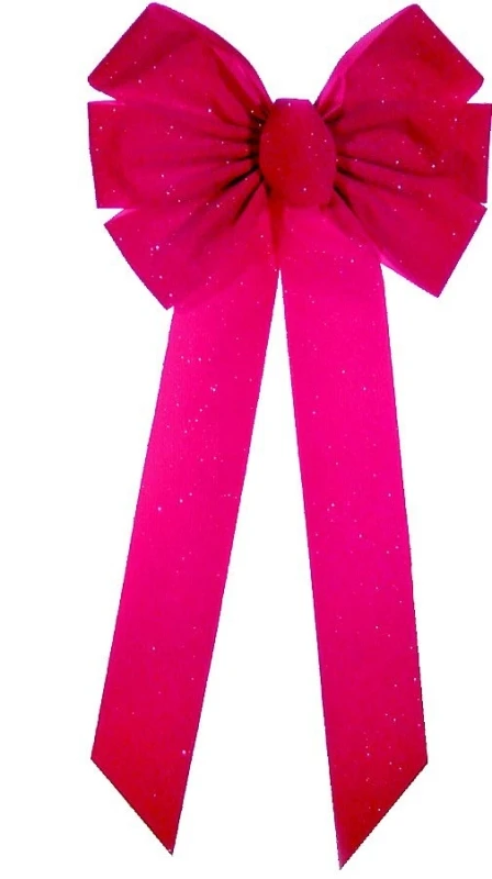 Christmas Bow, 7-Loop, Red Velvet Glittered, 12 x 26 x 3 In.