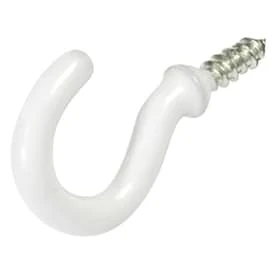 Cup Hook, White Vinyl, 1.25 In., 2-Pk.