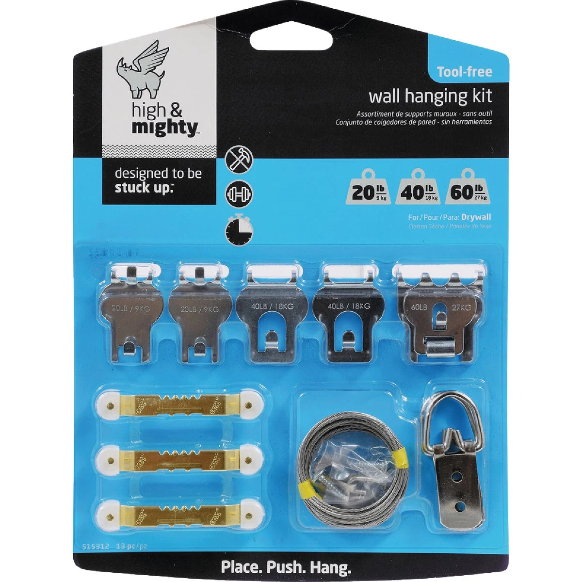 High And Mighty 20 To 60 Lb. Picture Hanger Kit - 13-piece Tool-free Set
