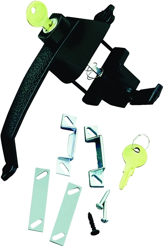Screen and Storm Door Lock for Out-Swinging Doors with Push-Button in Colonial Black Finish